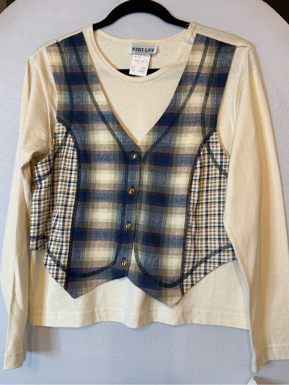 NWT Niki-Lee California XL Plaid Faux Vest Top Made USA Vintage Y2K